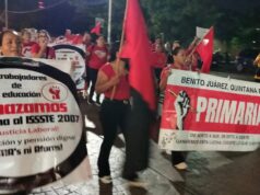 Magisterio de Quintana protesta en Cancún: exigen abrogación de la Ley del ISSSTE