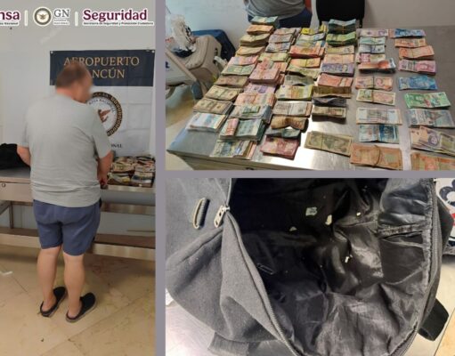 Aseguran casi 1.8 millones de pesos en 14 divisas en el Aeropuerto de Cancún